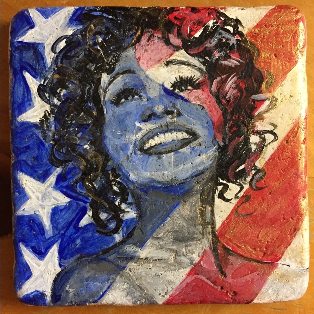 Whitney Houston hand painted marble tile